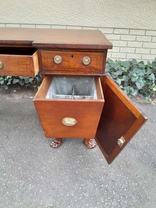 An 18th / 19th Century William IV Mahogany Sideboard With Ebony Inlay And Original Lion Claw Feet...