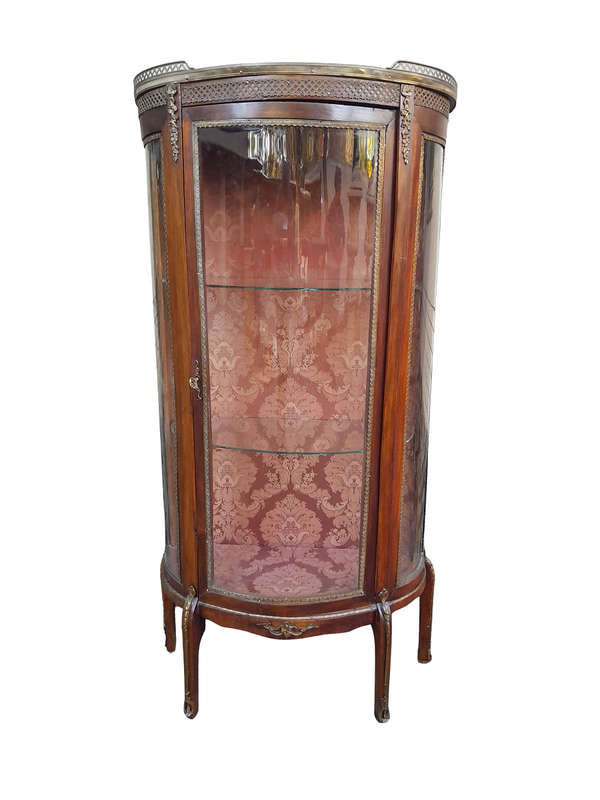 A 20th Century French Style Vitrine / Display Demi Lune Cabinet With Brass Gallery And Fittings