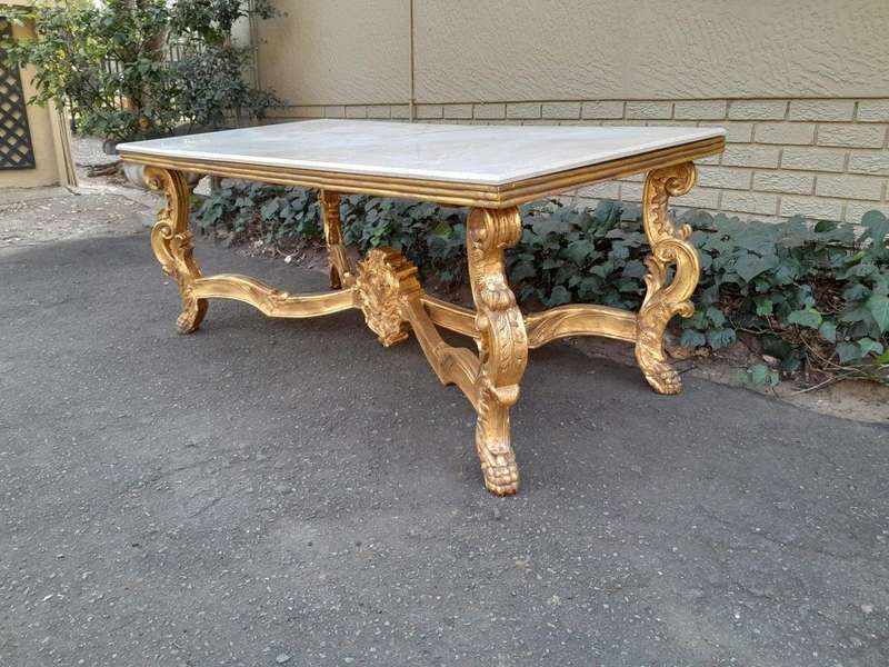 A 20TH Century Ornately Carved & Hand-Gilded Console/Entrance/Dining/Drinks Table with Cream Marb...