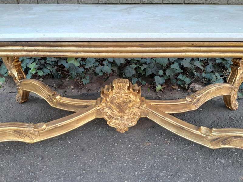 A 20TH Century Ornately Carved & Hand-Gilded Console/Entrance/Dining/Drinks Table with Cream Marb...