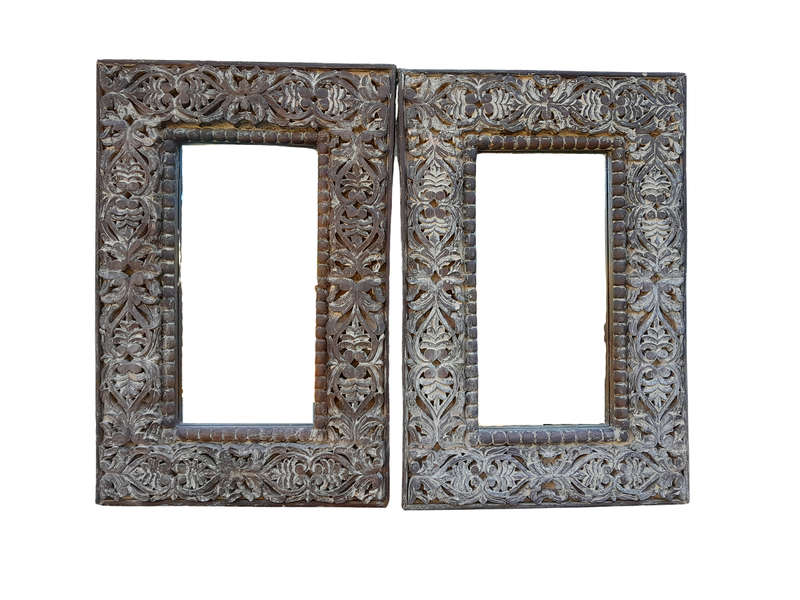 A Pair of Heavily Carved Ornate Floral Mirrors in A Distressed Contemporary Finish