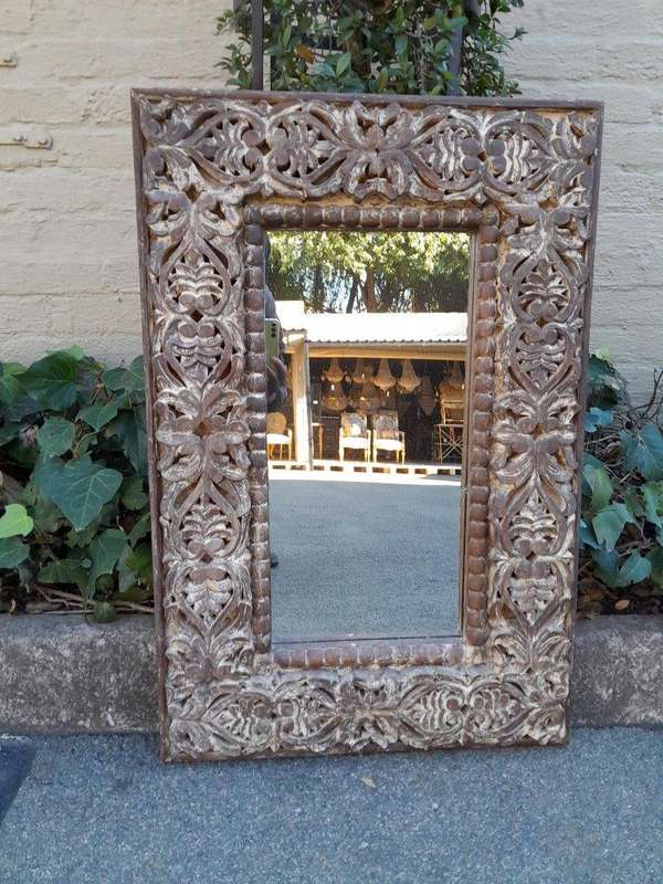 A Pair of Heavily Carved Ornate Floral Mirrors in A Distressed Contemporary Finish