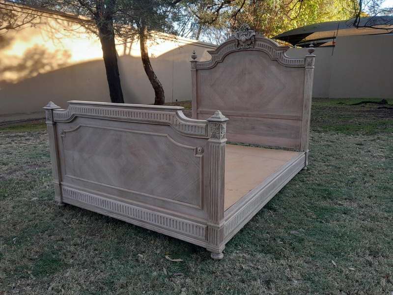 A Late 19th/Early 20TH Century French Rococo Heavily Carved Double Size Bed in a Bleached  Conte...