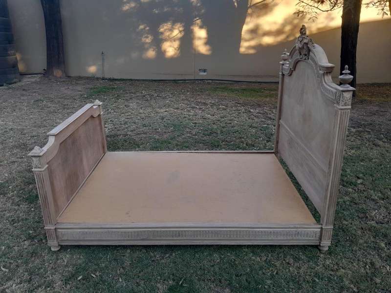 A Late 19th/Early 20TH Century French Rococo Heavily Carved Double Size Bed in a Bleached  Conte...