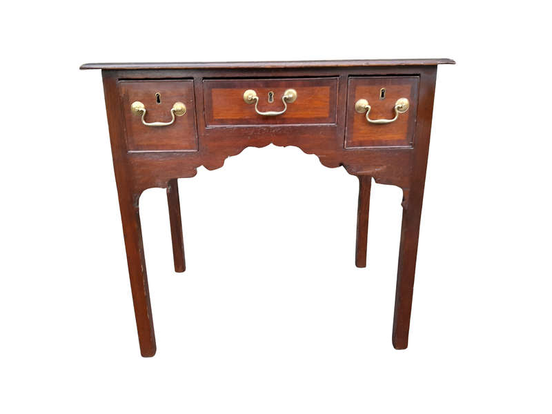 An 18th/ 19th Century Georgian Oak and Mahogany Lowboy with Drawers and Brass Handles