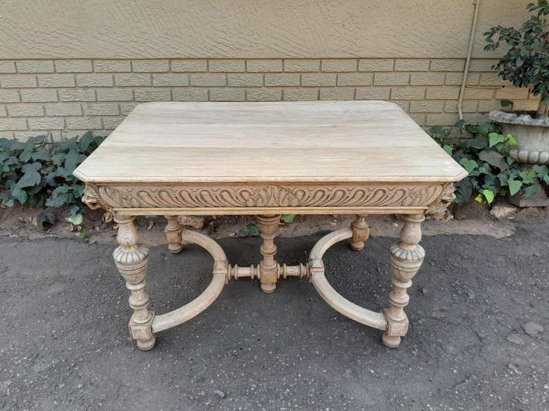 A 19th Century Dutch Heavily Carved Oak Table In A Contemporary Bleached Finish