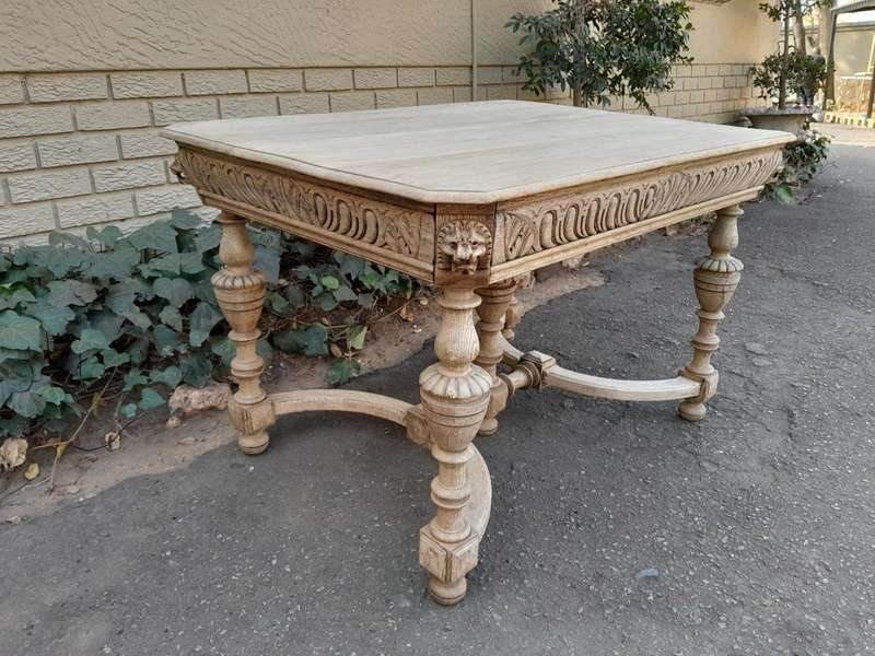 A 19th Century Dutch Heavily Carved Oak Table In A Contemporary Bleached Finish