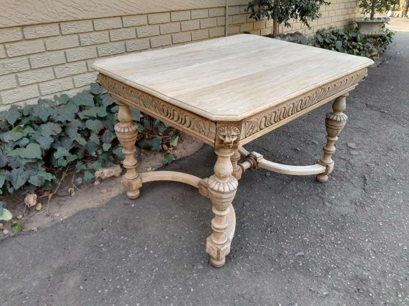 A 19th Century Dutch Heavily Carved Oak Table In A Contemporary Bleached Finish