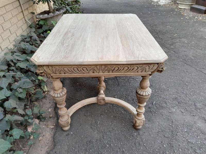 A 19th Century Dutch Heavily Carved Oak Table In A Contemporary Bleached Finish