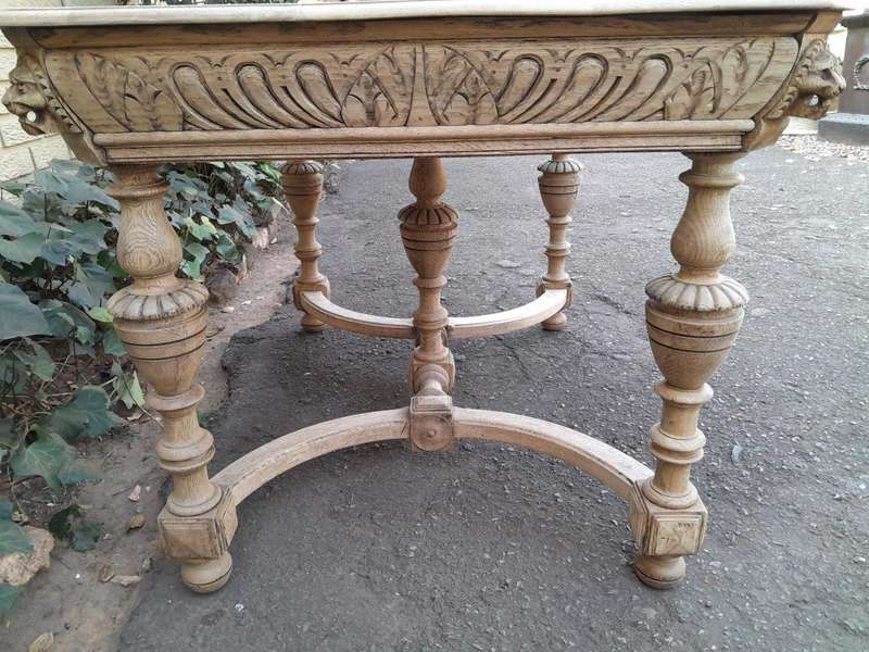 A 19th Century Dutch Heavily Carved Oak Table In A Contemporary Bleached Finish