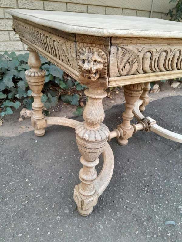 A 19th Century Dutch Heavily Carved Oak Table In A Contemporary Bleached Finish