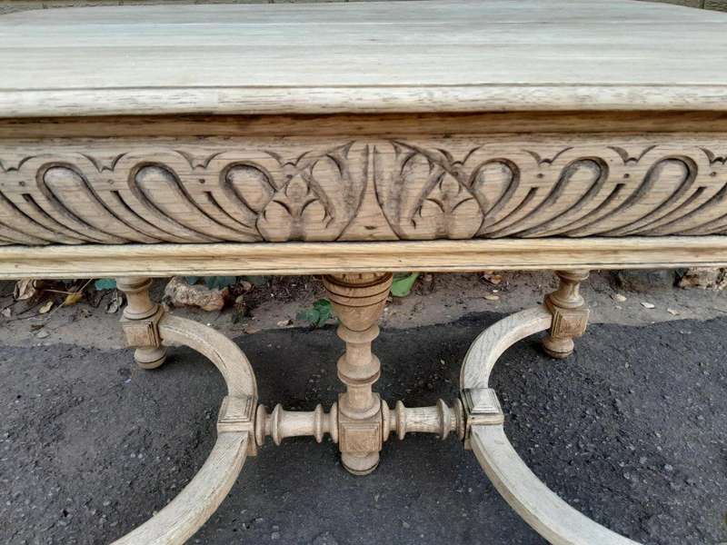 A 19th Century Dutch Heavily Carved Oak Table In A Contemporary Bleached Finish