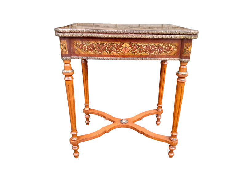 A 20th Century French Style Walnut and Gilt Metal  Games Table with Tooled Leather Top