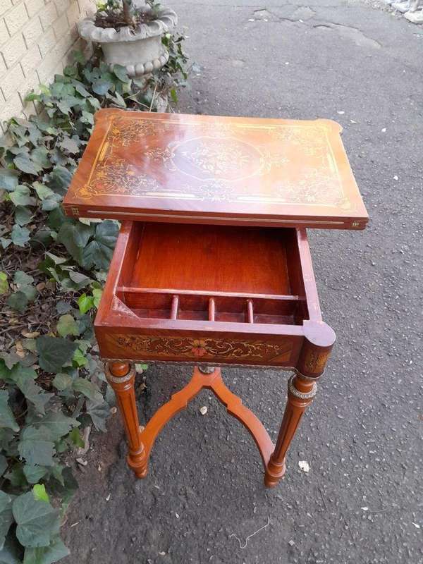 A 20th Century French Style Walnut and Gilt Metal  Games Table with Tooled Leather Top