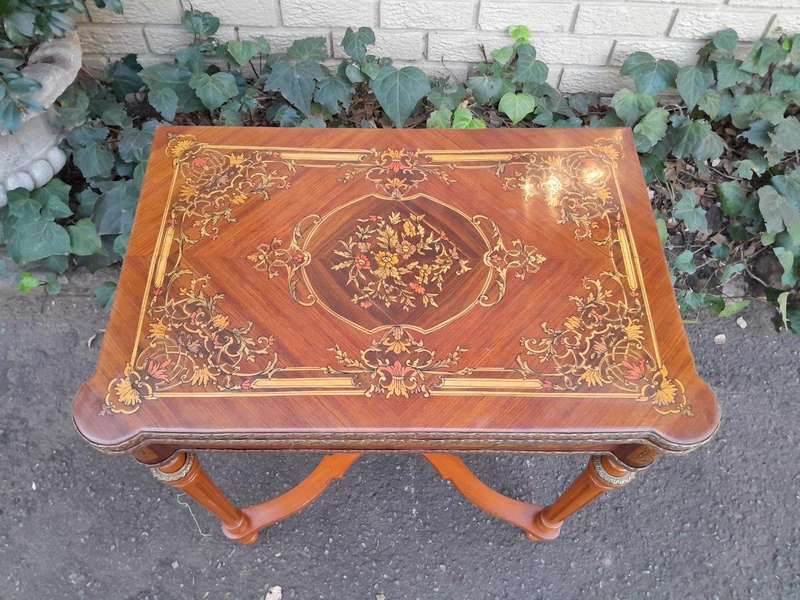 A 20th Century French Style Walnut and Gilt Metal  Games Table with Tooled Leather Top