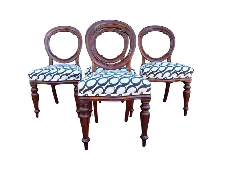 A 19th / 20th Century Victorian Set Of Four Mahogany Balloon Back Chairs