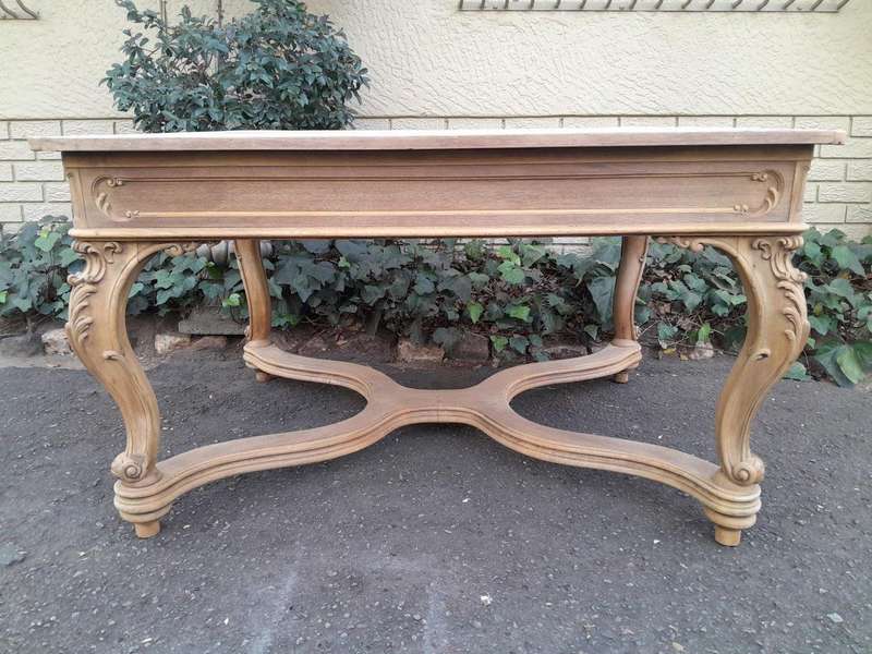 A 19th Century French Carved Walnut Entrance / Console / Tea Table In A Contemporary Bleached Finish