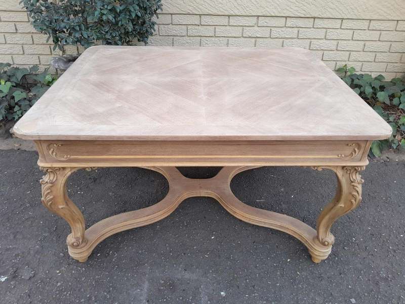 A 19th Century French Carved Walnut Entrance / Console / Tea Table In A Contemporary Bleached Finish