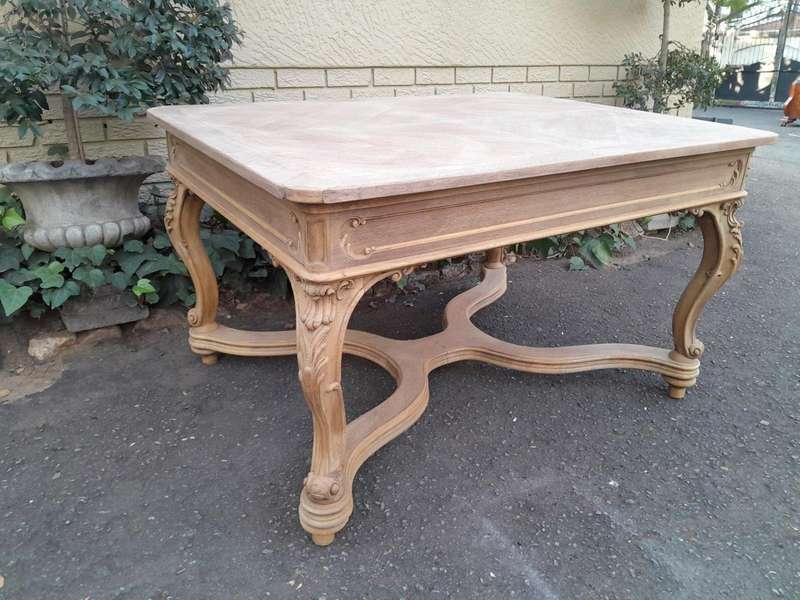 A 19th Century French Carved Walnut Entrance / Console / Tea Table In A Contemporary Bleached Finish