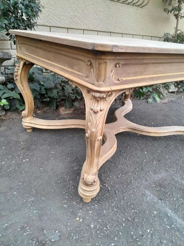 A 19th Century French Carved Walnut Entrance / Console / Tea Table In A Contemporary Bleached Finish