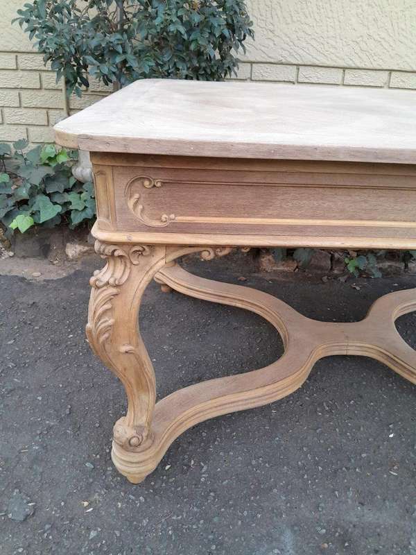 A 19th Century French Carved Walnut Entrance / Console / Tea Table In A Contemporary Bleached Finish