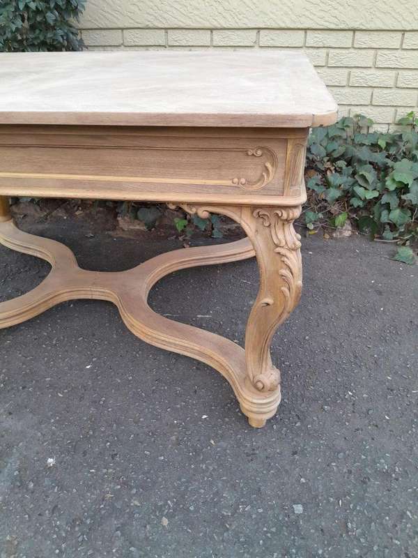 A 19th Century French Carved Walnut Entrance / Console / Tea Table In A Contemporary Bleached Finish