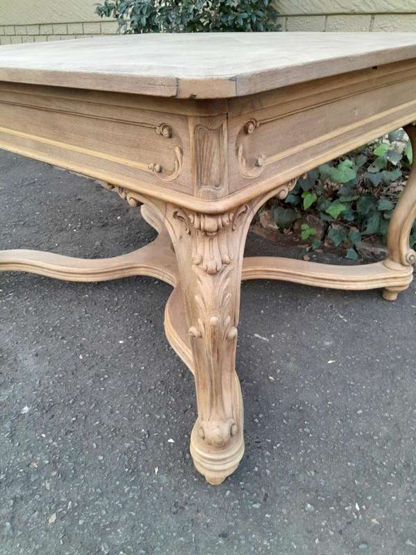A 19th Century French Carved Walnut Entrance / Console / Tea Table In A Contemporary Bleached Finish