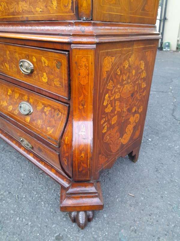 An Antique 18th Century Dutch Marquetry Armoire / Cabinet / Bombe
