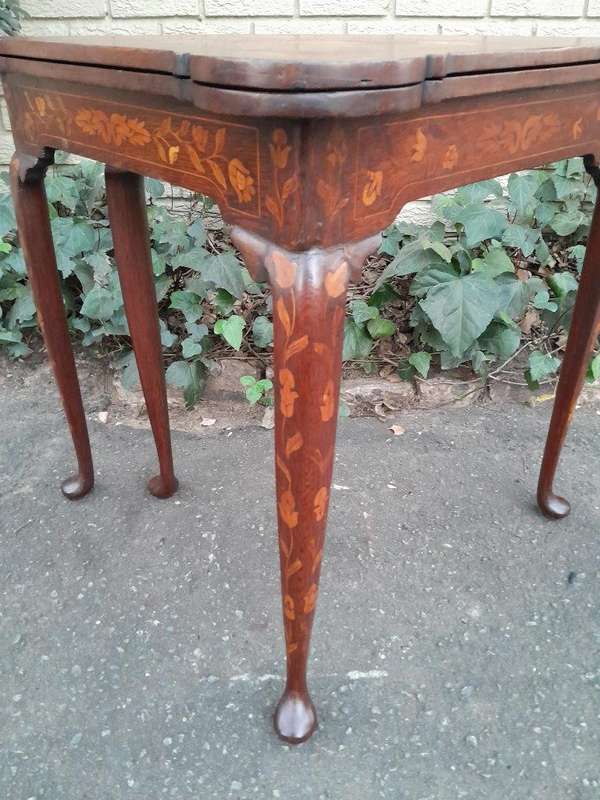 An Antique 19th Century Dutch Marquetry Card Table