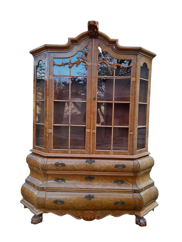 A 20th Century Dutch Walnut Display / Vitrine Cabinet in a Bleached Contemporary Finish