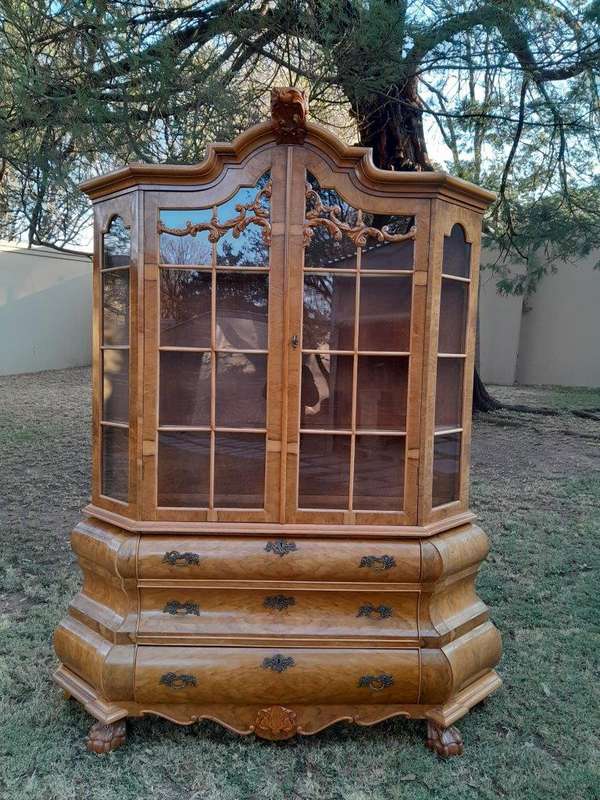 A 20th Century Dutch Walnut Display / Vitrine Cabinet in a Bleached Contemporary Finish