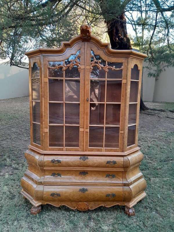 A 20th Century Dutch Walnut Display / Vitrine Cabinet in a Bleached Contemporary Finish
