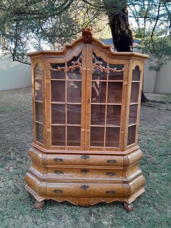 A 20th Century Dutch Walnut Display / Vitrine Cabinet in a Bleached Contemporary Finish