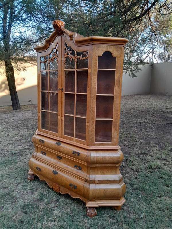 A 20th Century Dutch Walnut Display / Vitrine Cabinet in a Bleached Contemporary Finish