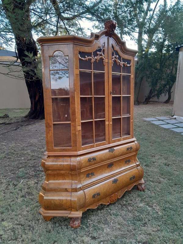 A 20th Century Dutch Walnut Display / Vitrine Cabinet in a Bleached Contemporary Finish