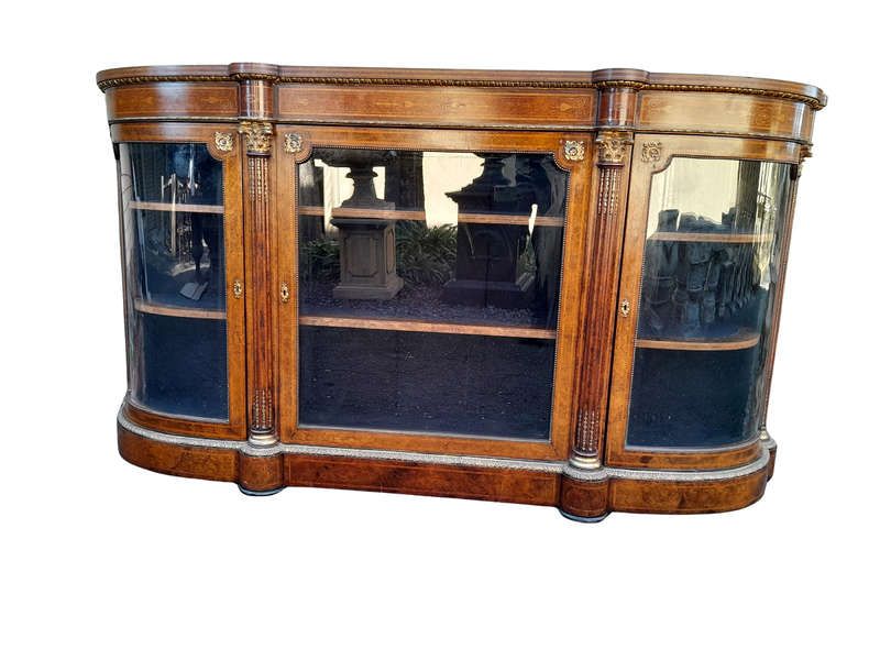 A 19th Century Circa 1860 Burr Walnut And Satinwood Credenza  /  Server  /  Buffet With Gild Meta...
