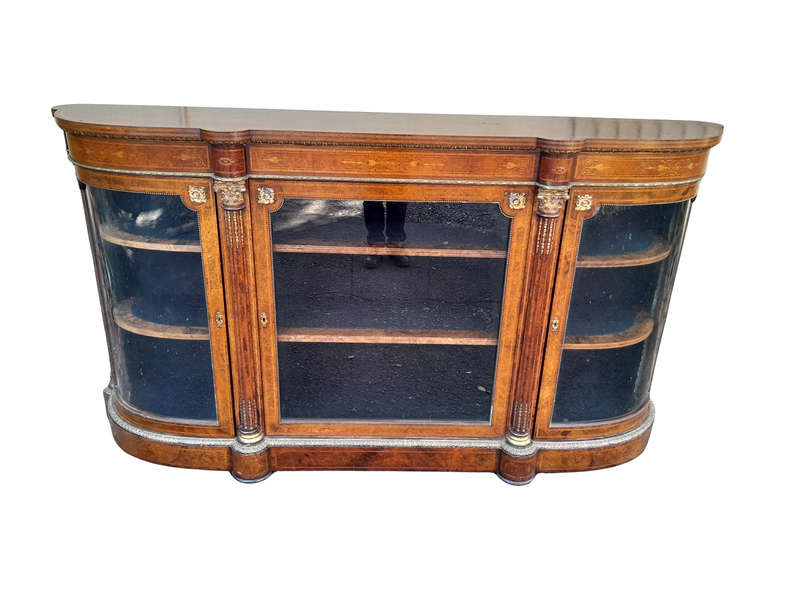 A 19th Century Circa 1860 Burr Walnut And Satinwood Credenza  /  Server  /  Buffet With Gild Meta...