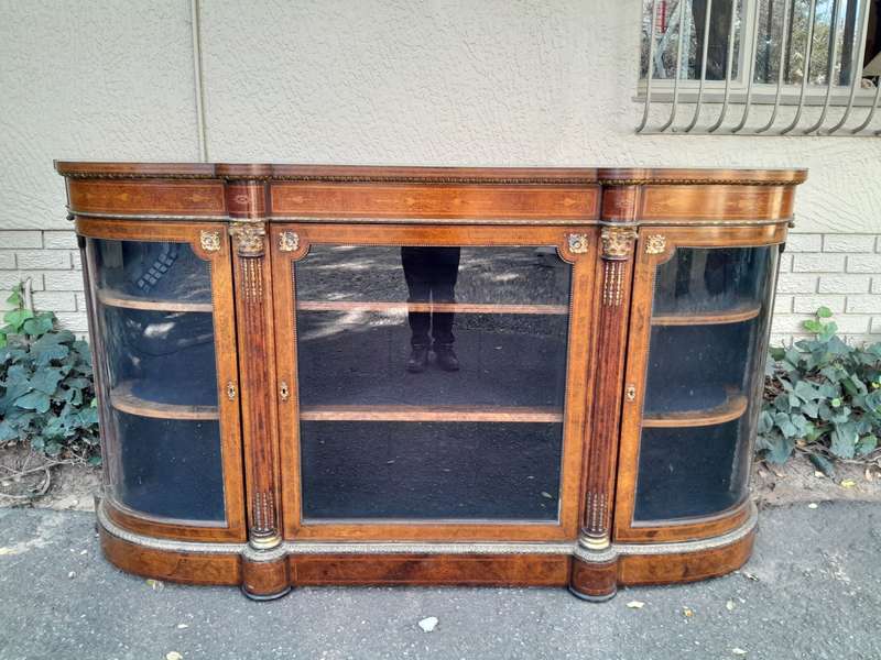A 19th Century Circa 1860 Burr Walnut And Satinwood Credenza  /  Server  /  Buffet With Gild Meta...