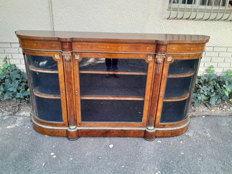 A 19th Century Circa 1860 Burr Walnut And Satinwood Credenza  /  Server  /  Buffet With Gild Meta...