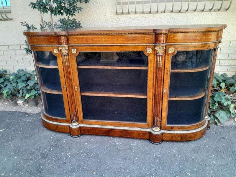 A 19th Century Circa 1860 Burr Walnut And Satinwood Credenza  /  Server  /  Buffet With Gild Meta...