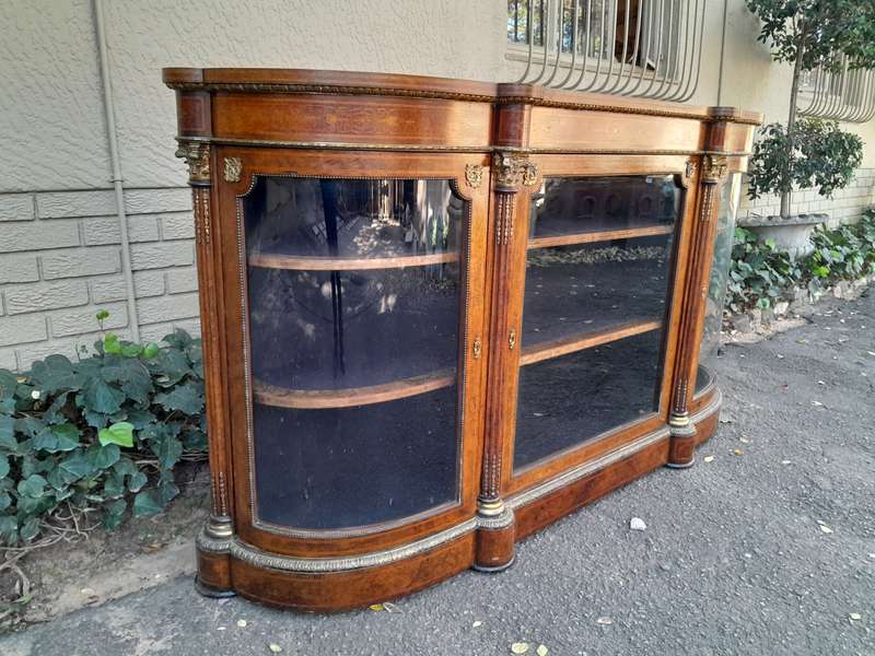 A 19th Century Circa 1860 Burr Walnut And Satinwood Credenza  /  Server  /  Buffet With Gild Meta...
