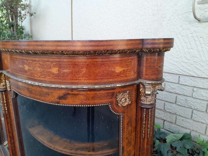 A 19th Century Circa 1860 Burr Walnut And Satinwood Credenza  /  Server  /  Buffet With Gild Meta...