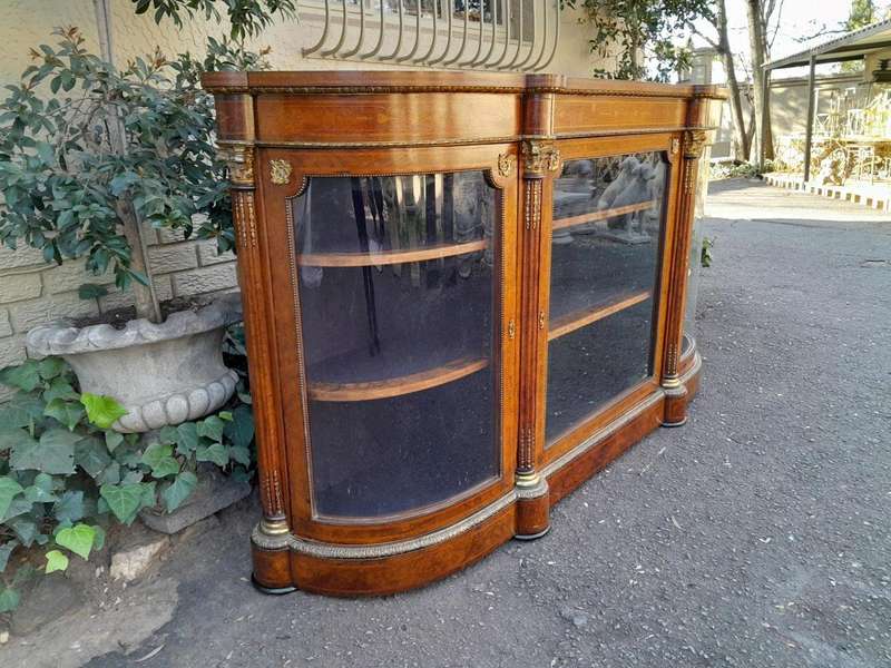 A 19th Century Circa 1860 Burr Walnut And Satinwood Credenza  /  Server  /  Buffet With Gild Meta...