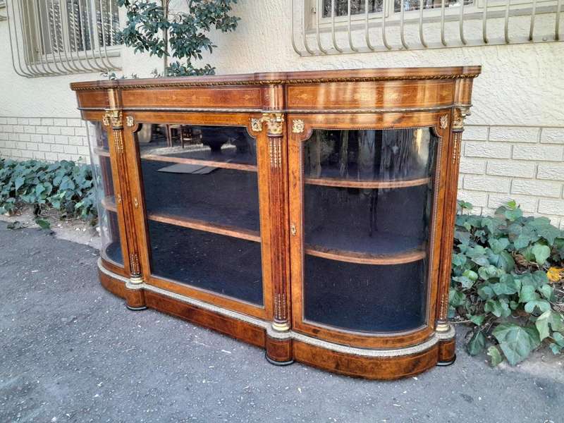 A 19th Century Circa 1860 Burr Walnut And Satinwood Credenza  /  Server  /  Buffet With Gild Meta...