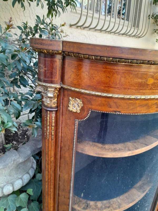 A 19th Century Circa 1860 Burr Walnut And Satinwood Credenza  /  Server  /  Buffet With Gild Meta...