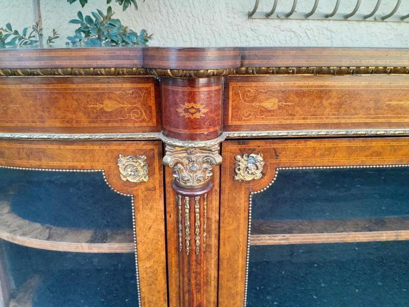 A 19th Century Circa 1860 Burr Walnut And Satinwood Credenza  /  Server  /  Buffet With Gild Meta...