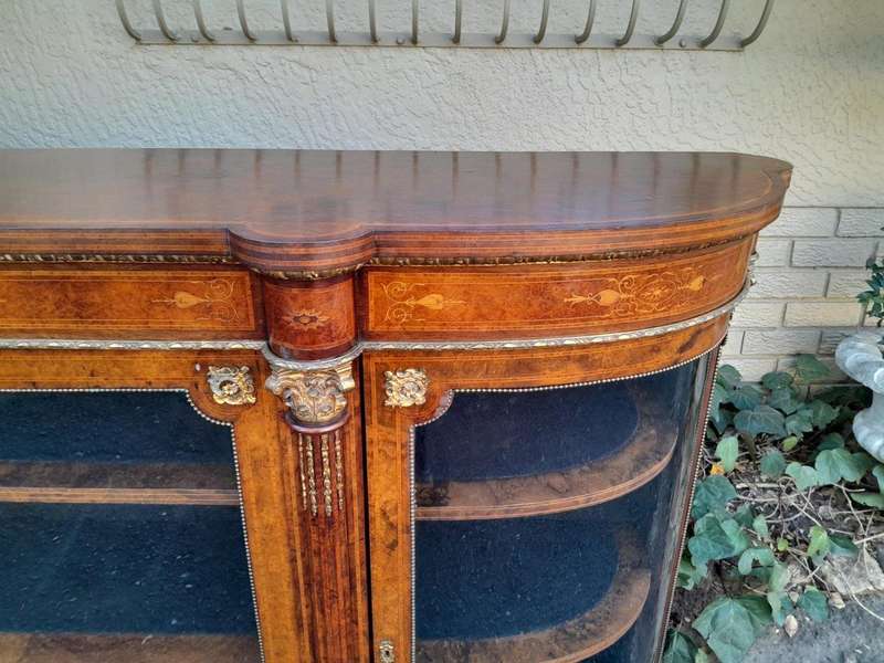 A 19th Century Circa 1860 Burr Walnut And Satinwood Credenza  /  Server  /  Buffet With Gild Meta...