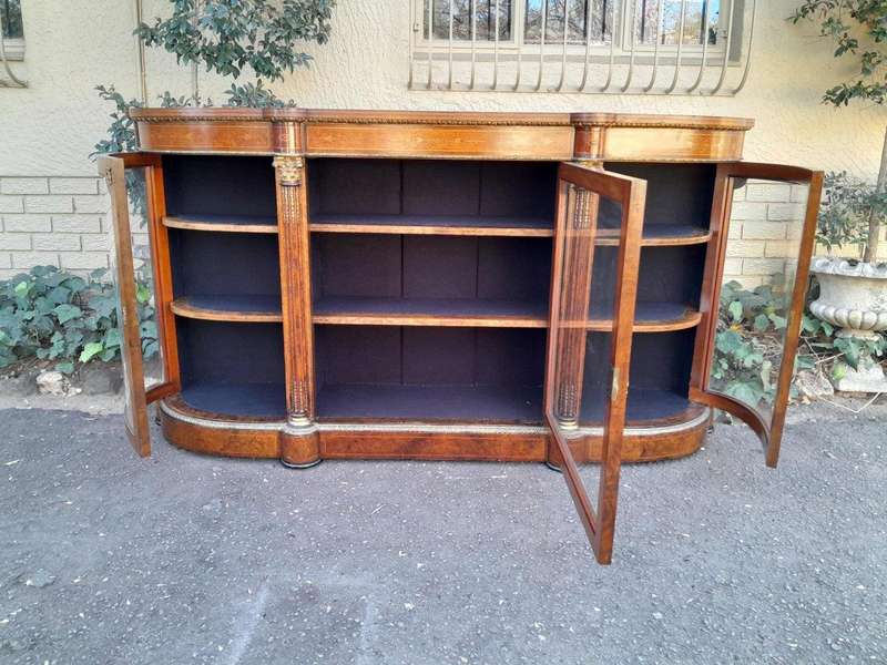 A 19th Century Circa 1860 Burr Walnut And Satinwood Credenza  /  Server  /  Buffet With Gild Meta...