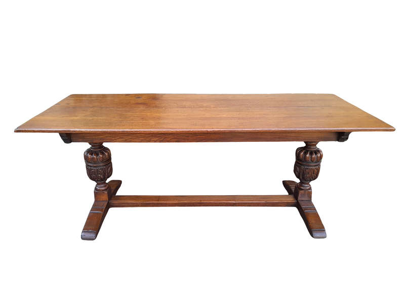 A 19th Century Circa 1900 Heavily Carved Oak Refectory Table