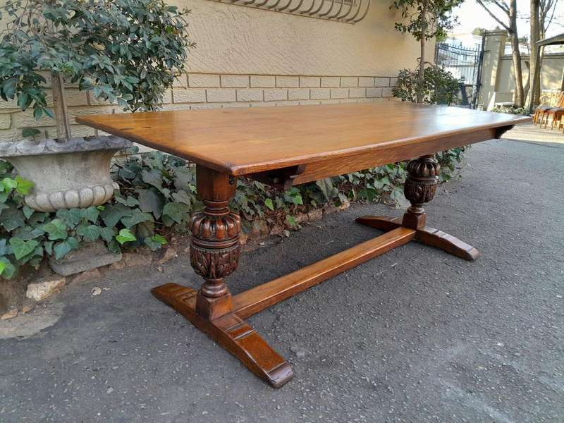 A 19th Century Circa 1900 Heavily Carved Oak Refectory Table